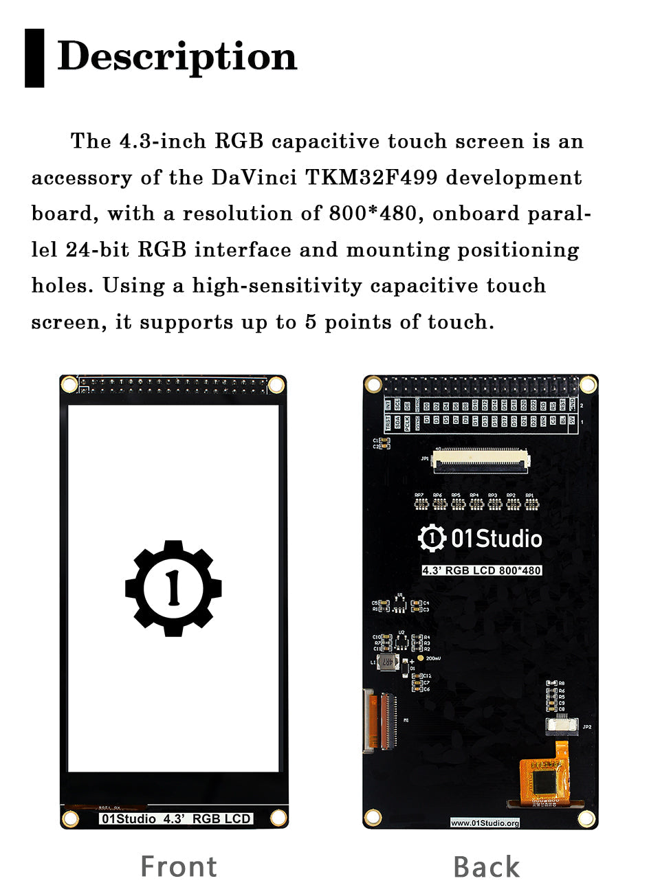 4.3 Inch RGB Touch Screen LCD Module DaVinci Development Board Micropython Python RGB888  Custom PCB android smart phone pcba