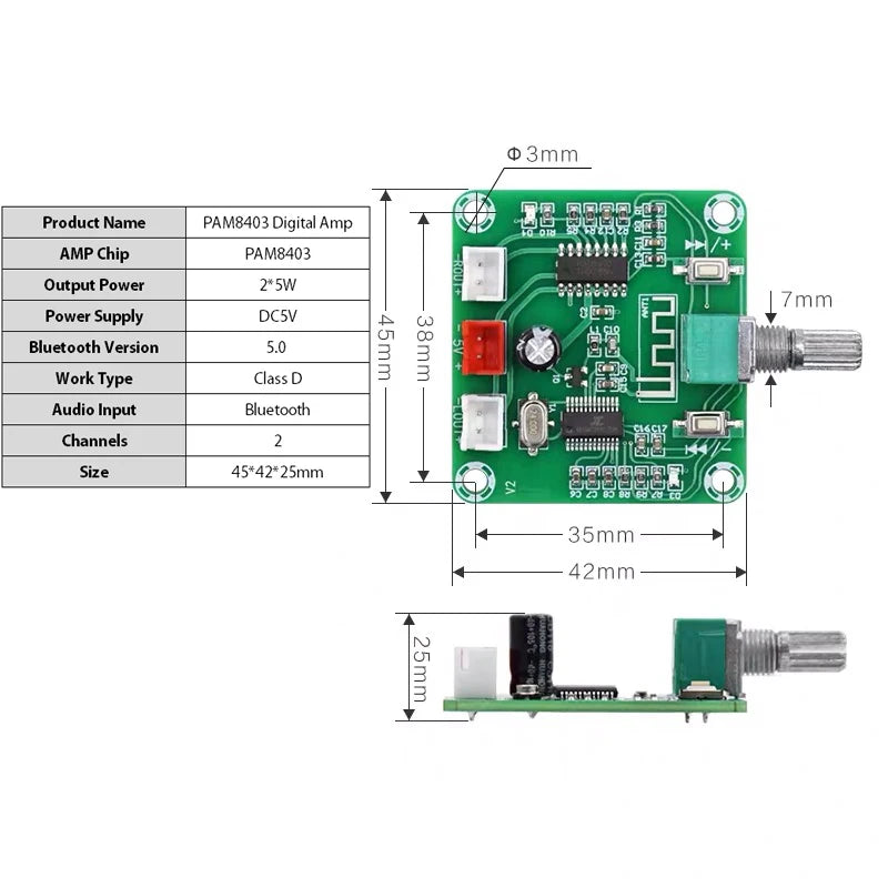 Custom PAM8403 2*5W 5.0 Stereo Mini Digital Amplifier Board Dual Channel Class D DC5V AMP audio amplifier board  pcb assembly Manufacturer
