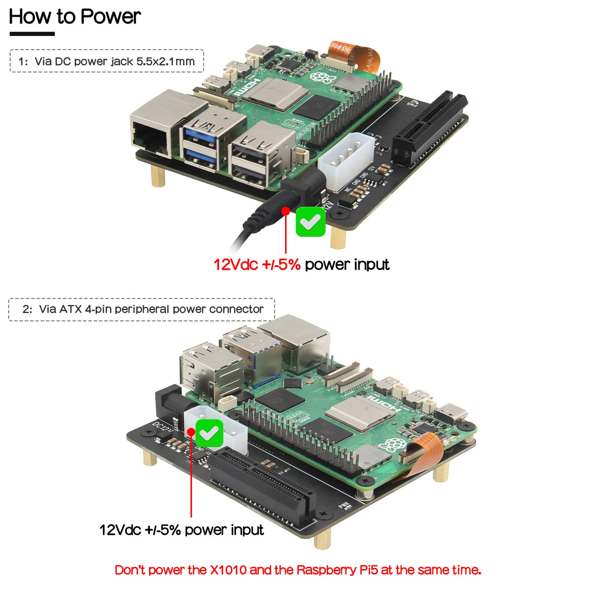 Custom  X1010 V1.1 PCIe FFC Connector to Standard PCIe x4 slot Expansion Board for Raspberry Pi 5