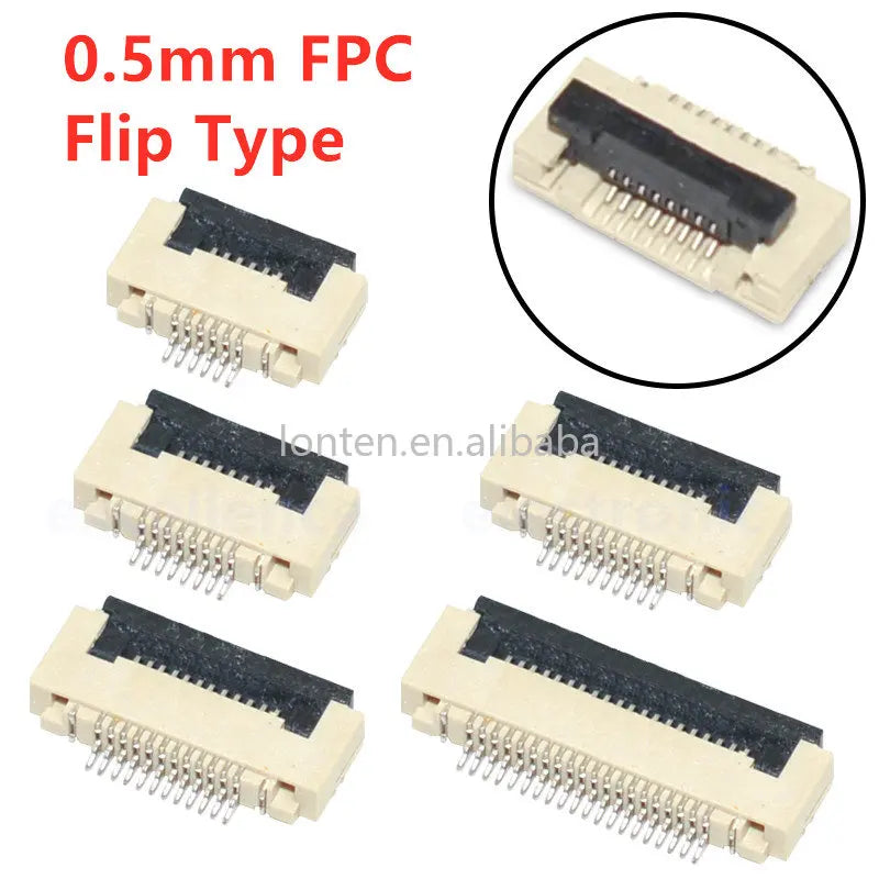 Custom Custom  0.5mm Pitch Under Clamshell Socket FPC FFC Flat Cable Connector 4P 5P 6P 8P 10P 12P 14P 16P 20P 22P 24P 30P 34P 40P 50P Manufacturer