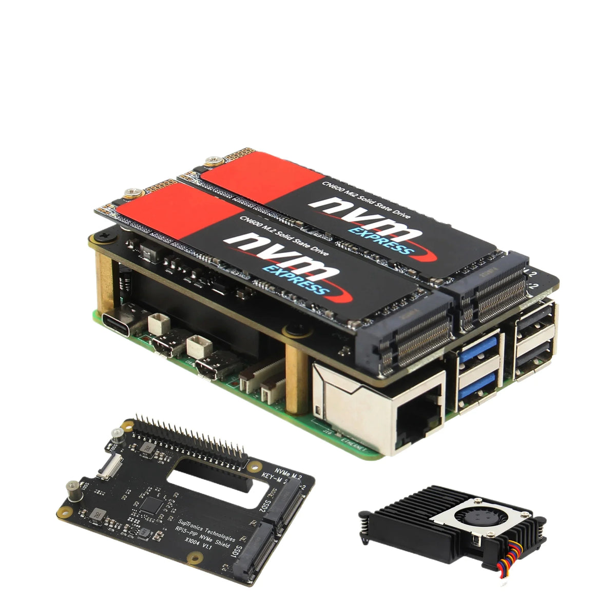 X1004 Dual 2280 NVMe SSD shield with Cooler for Raspberry Pi 5