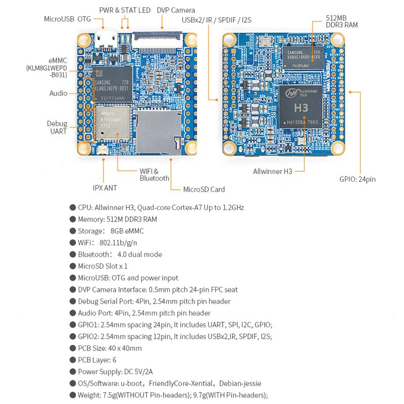 NanoPi NEO Air 512 mb RAM WIFI &amp 8 gb/32 gb eMMC Allwinner H3 Quad-core Cortex-A7 Custom PCB oem android pcba motherboard customize