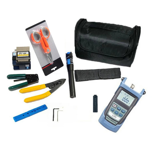 Custom 10 In 1 FTTH Fiber Optic Tool Kit with FC-6S Fiber Cleaver and Optical Power Meter 1-5MW Visual Fault Locator Wire stripper Manufacturer