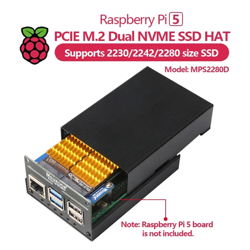 MPS2280D Raspberry Pi 5 PCIE M.2 Dual NVME SSD HAT support 2280/2242/2230 SSD Custom  Custom