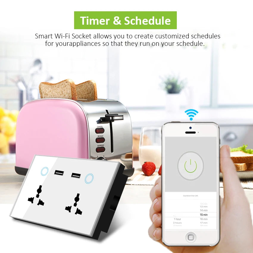 Custom Lonten with Alexa Google MU Plug Smart Wifi Socket Wireless Remote Wifi+USB wall Smart Socket Manufacturer