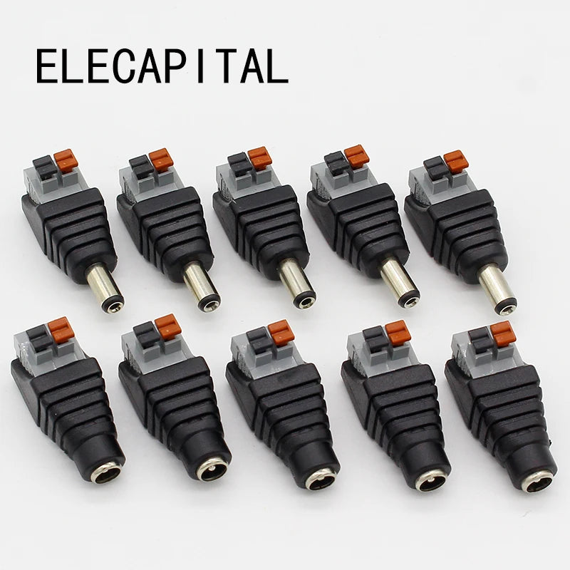 Custom DC Male +5 pcs DC Female connector 2.1*5.5mm DC Power Jack Adapter Plug Connector for 3528/5050/5730 single color led strip Manufacturer