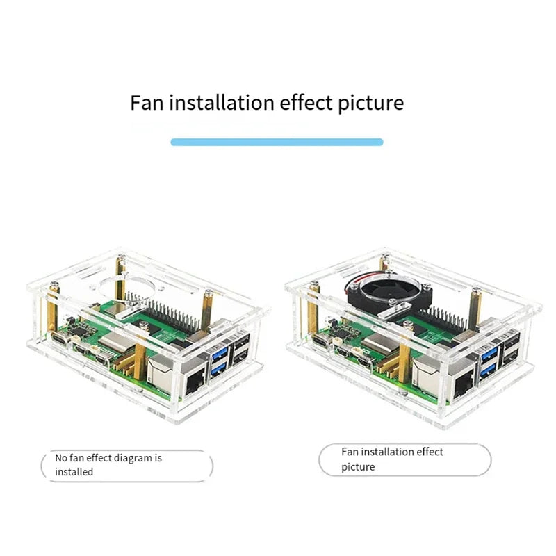 For Raspberry Pi 5 Acrylic Case+Heat Sink With Cooling Fan Transparent Shell Protective Case Replacement For Pi 5