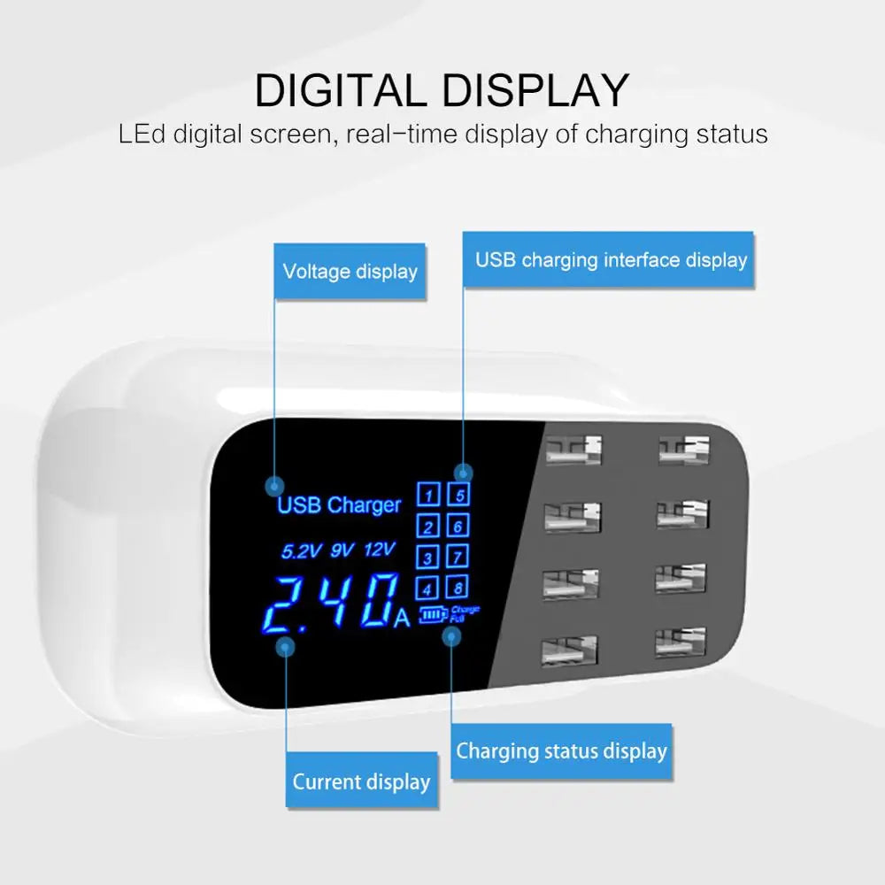 Custom Lonten Quick Charge 3.0 Smart USB Charger Station Led Display Fast Charging Power Adapter Desktop Strip Mobile Phone USB Manufacturer