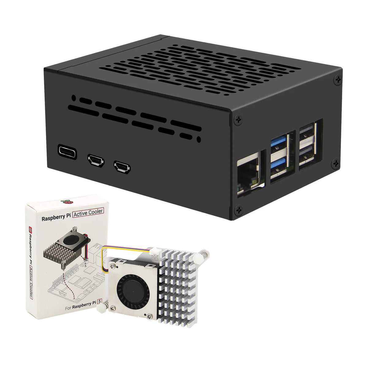 Custom  Metal Case P579-V3 with Active Cooler for Raspberry Pi 5 & X1000 / X1001 / X1003 / X1004 / M901 PCIe HAT