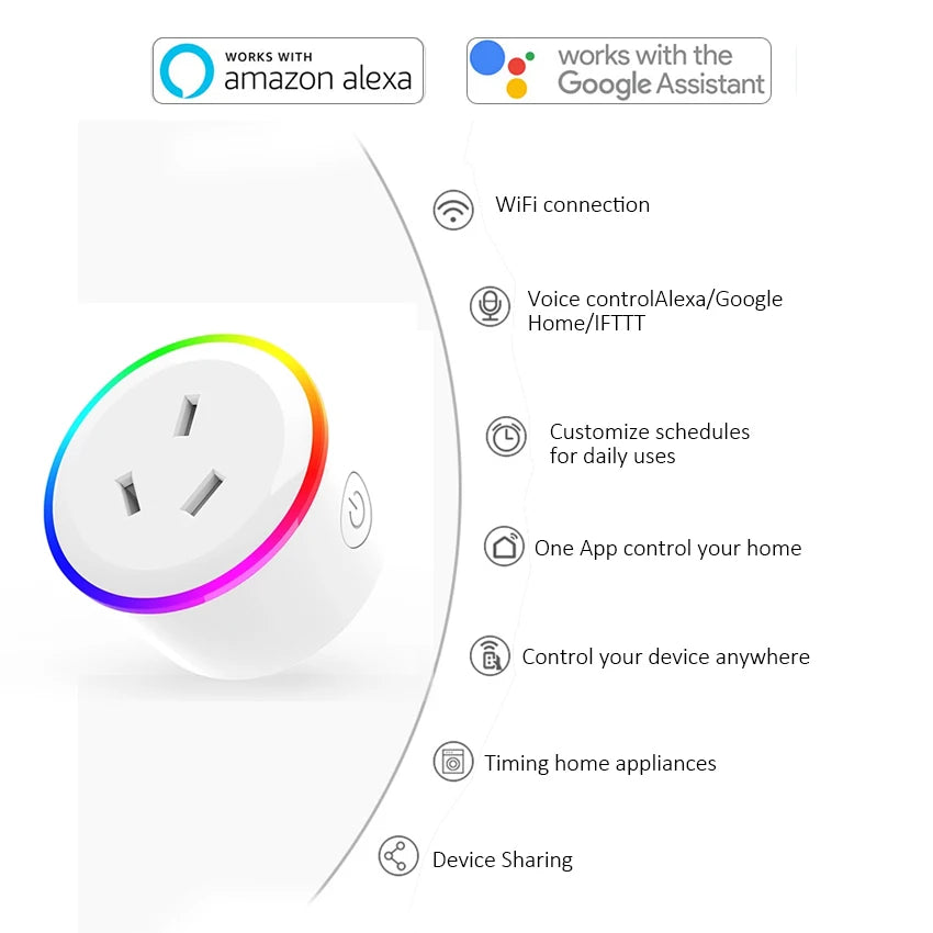 Custom Lonten new Smart Plug Wifi Smart Socket AU NZ Plug 10A Night Light Type wall power plug works With Alexa Google Home Mini Manufacturer