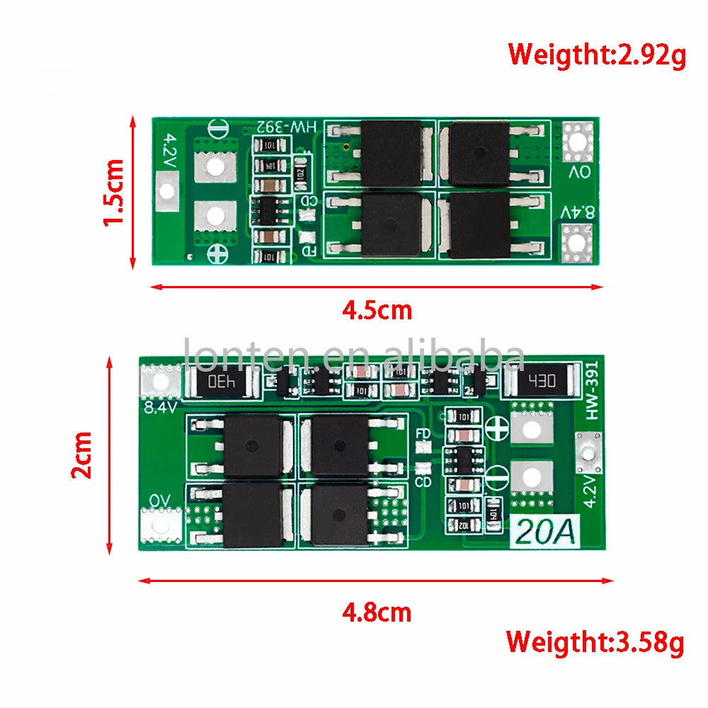 Custom 2S 20A 7.4V 8.4V 18650 Lithium Battery Protection Board/BMS Board Standard/Balance For DIY Manufacturer