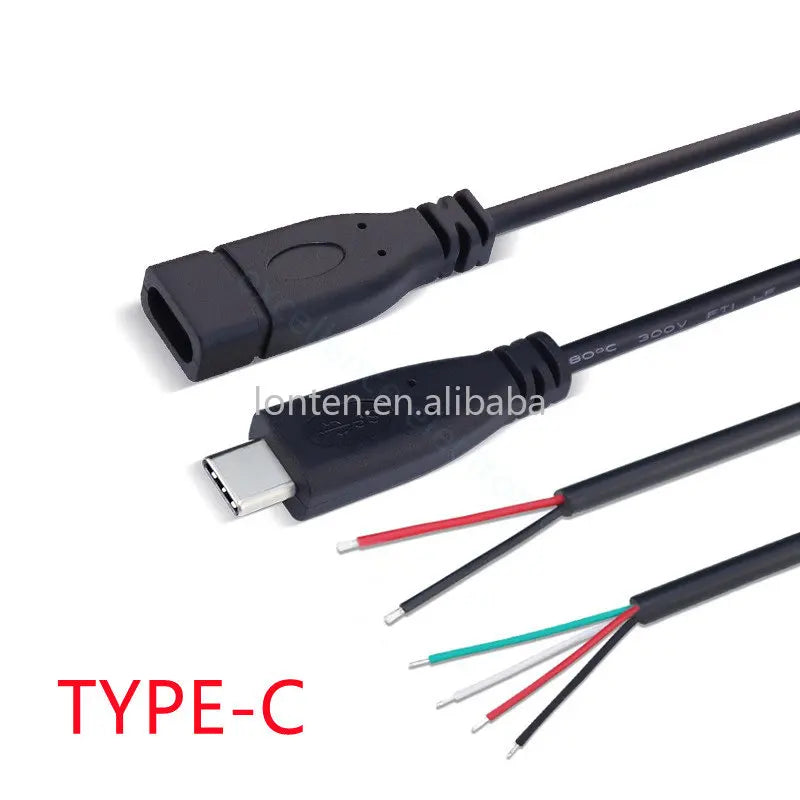 Custom 1pcs 25cm 2pin 4pin Wire USB 2.0 Type C Male Female Plug Extension Welding Type USB-C DIY Repair Cable Charger Connector Manufacturer