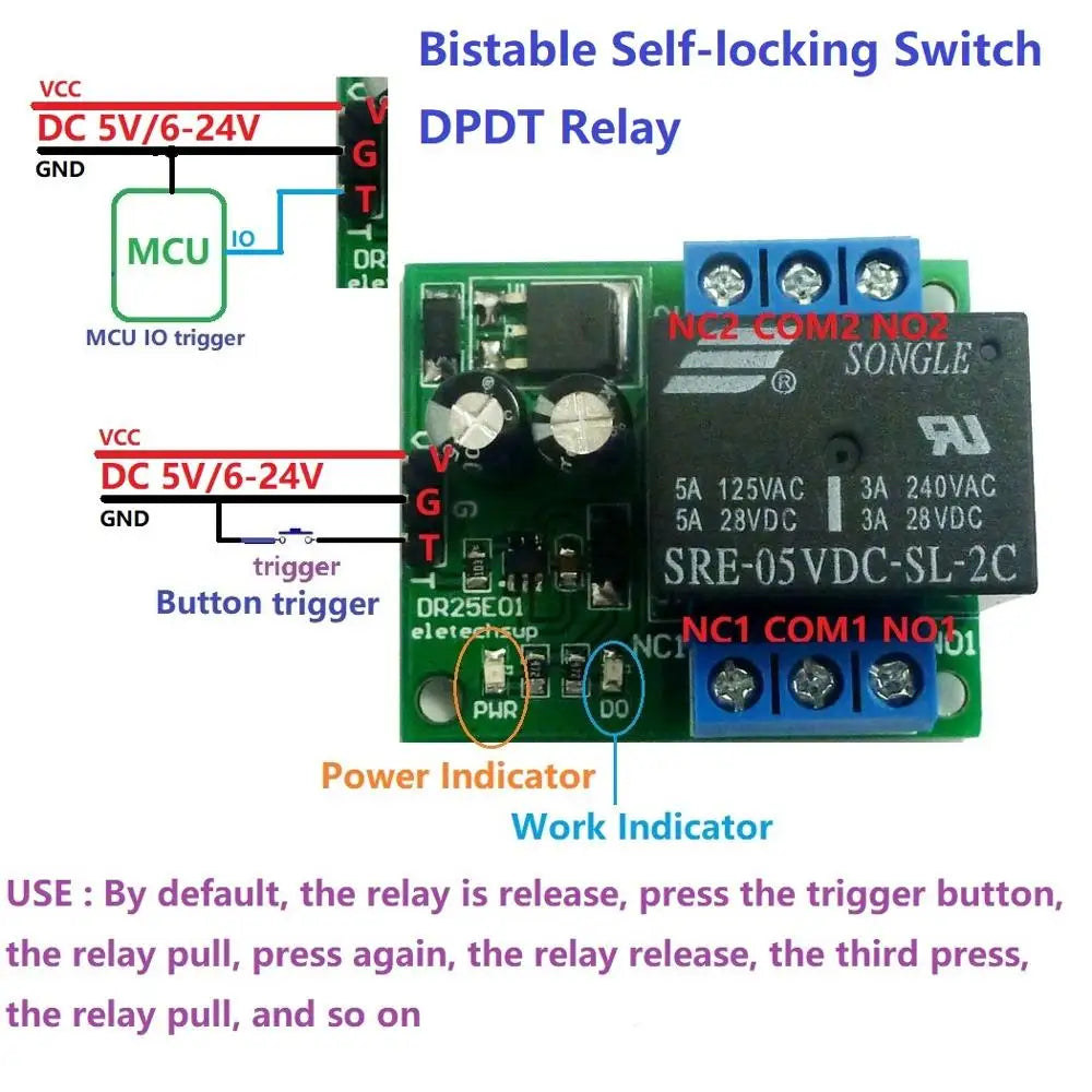 Custom OEM DC 5V 9V 12V 24V 3-5A Flip-Flop Latch DPDT Relay Module Bistable Self-locking Switch Low pulse trigger Board for Motor LED P Manufacturer