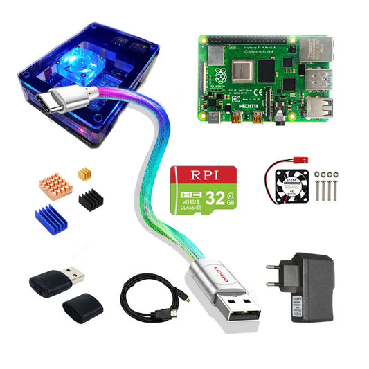 Custom Raspberry Pi 4 Kit 2GB 4GB 8GB RAM +WIFI Smart USB Cable+ Acrylic Case+ Power Supply+ Heat Sinks for Raspberry Pi 4 Model B Manufacturer