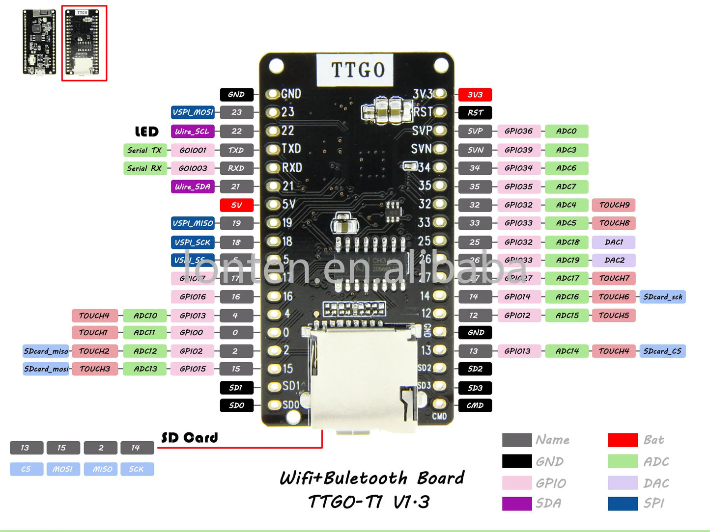 Custom TTGO T1 V1.3 ESP32 Development Board Rev1 Wifi Module and BT and Card Bord 4MB FLASH Manufacturer