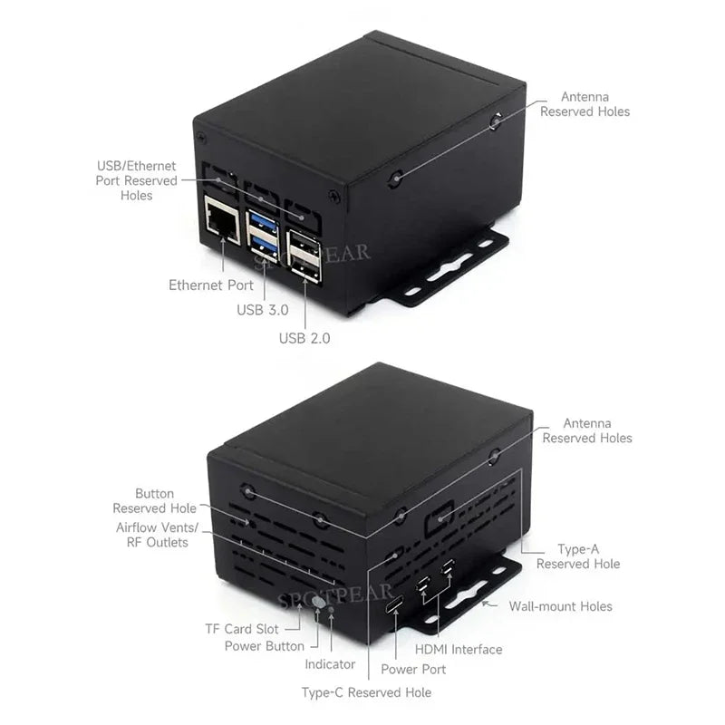 Raspberry Pi 5 Industrial Grade Metal Case D Support Install Cooler PCle/PoE HAT Protective Metal Shell for RPi Pi 5 Custom