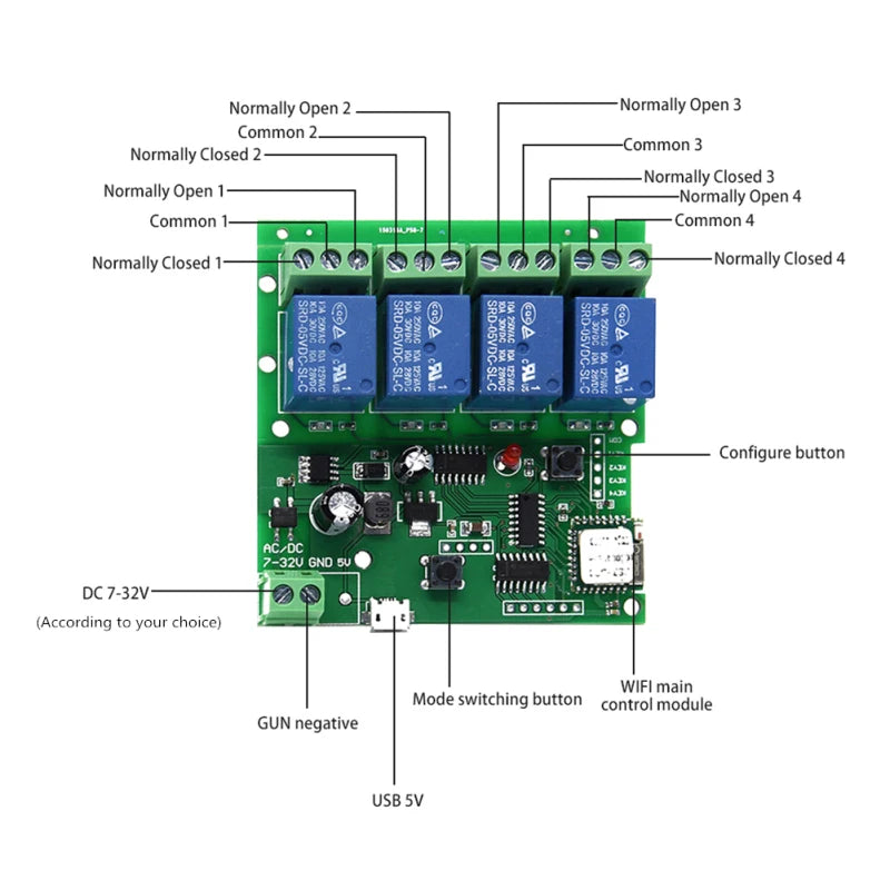 Custom Lonten 4CH Smart Remote Control Module RF Receive 5V-220V 10A Relays WIFI Wireless Switch Home eWeLink APP Work With Alexa Googl Manufacturer