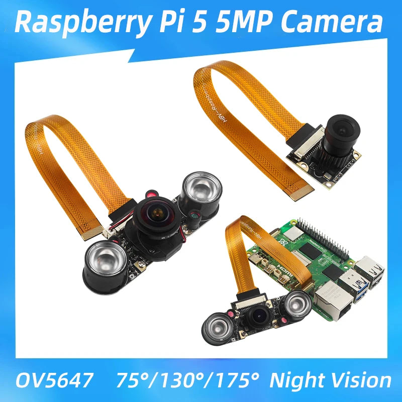 Raspberry Pi 5 Camera Module 5MP 1080P Optional Night Vision Wide Angle IR-CUT FF AF for RPI 5/Pi5 Zero