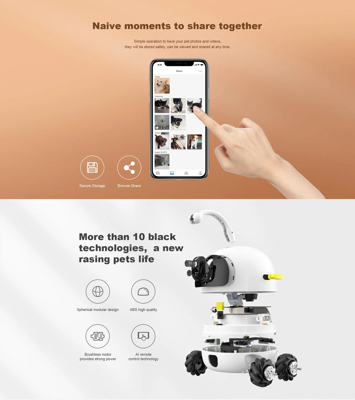 Custom Pet Toys Webcam Full HD 1080P smart pet robott robot pet toys robot with dog camera treat Cat toy Intelligent companion robot Manufacturer