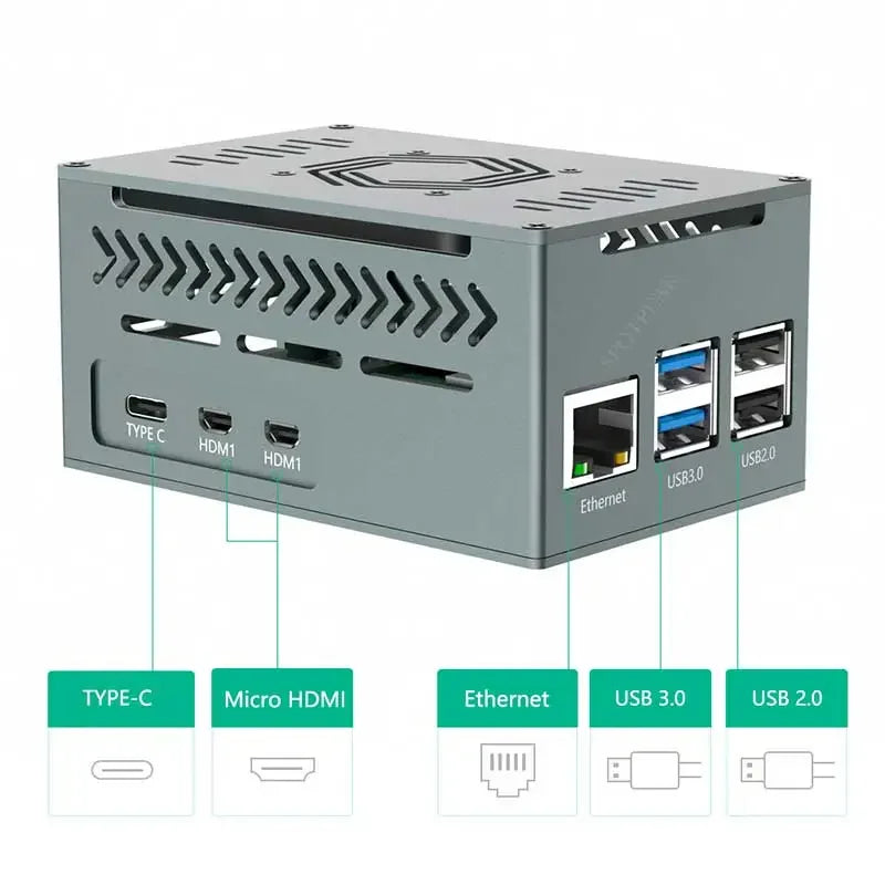 Custom Raspberry Pi 5 Aluminum Alloy Case with Cooler PWM Fan Pure Copper Heatsink Big Space Extra PCIe Expansion Board