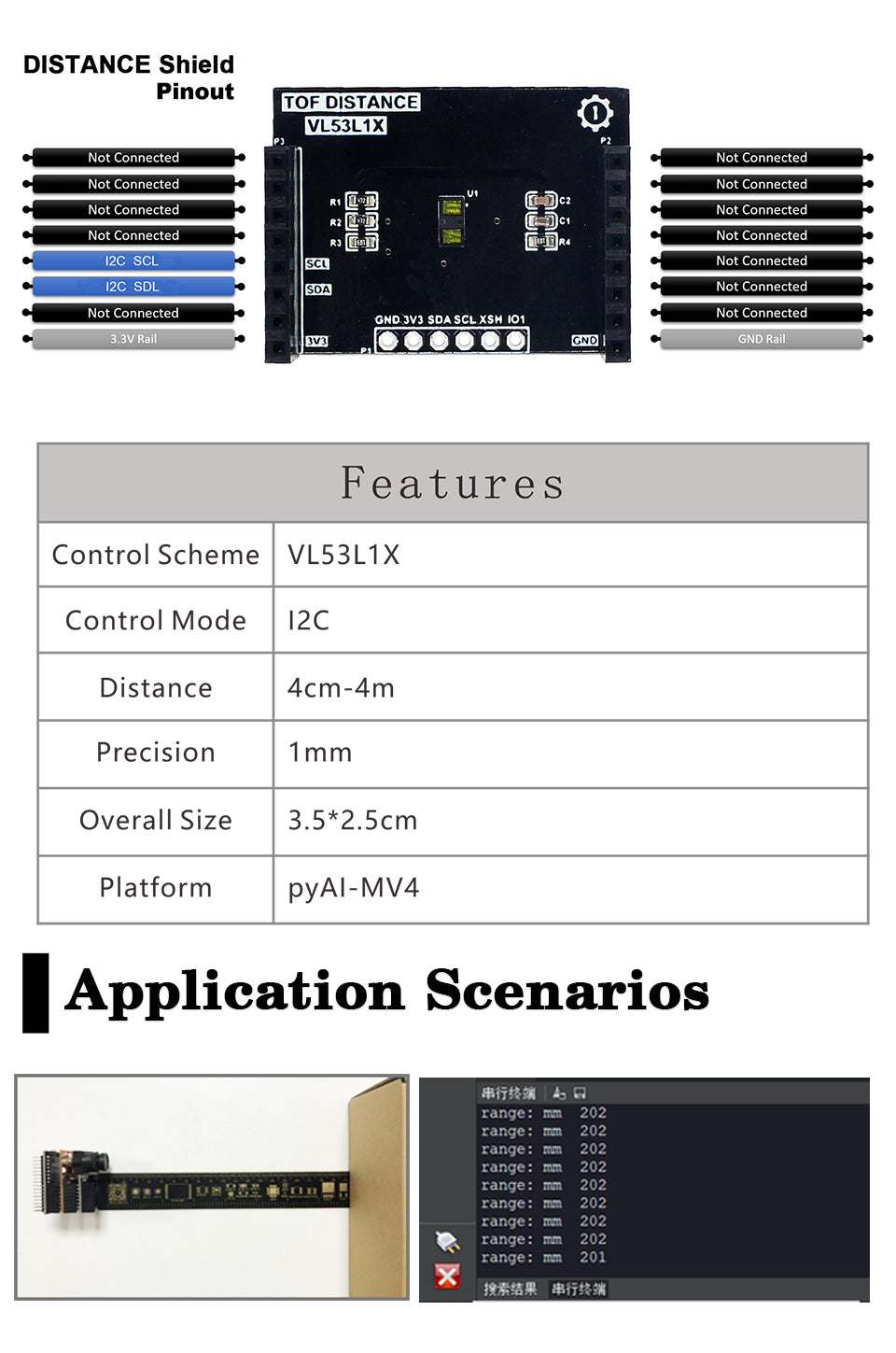 Custom PCB air purifier pcba TOF Distance Sensor Module VL53L1X Laser Ranging Flight Time Sensor Compatible with OpenMV4