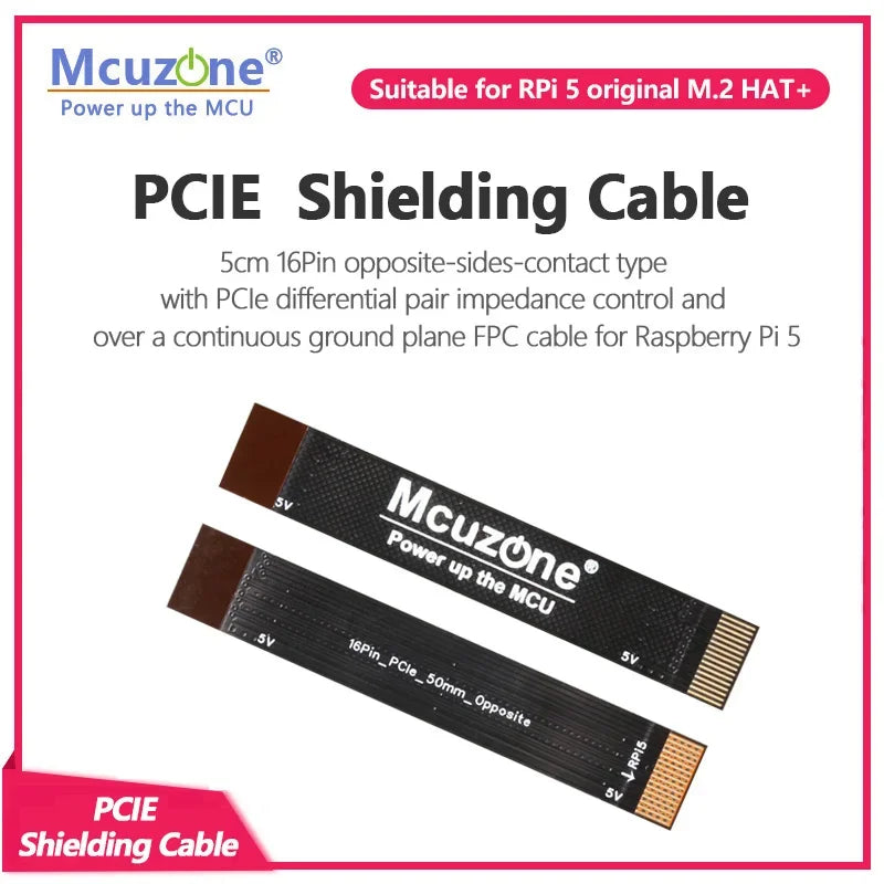 0.5mm 16pin Opposite FPC PCIe Shielded Cable 5cm, with PCIe Differential Impedance for Raspberry Pi 5 M.2 AI HAT + Custom