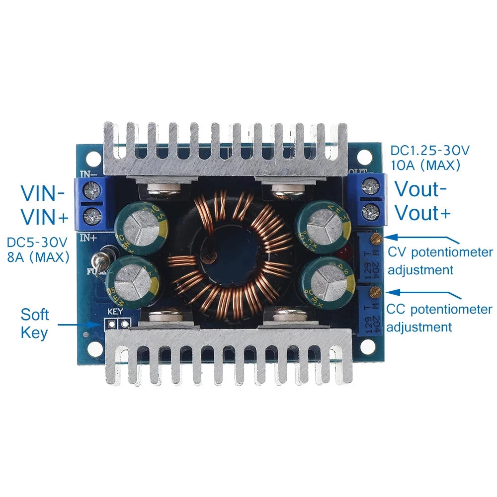 Custom Custom 8A DC5-30V to DC1.25-30V 150KHz automatic up/down adjustable power supply module voltage adjustment PCBA Manufacturer