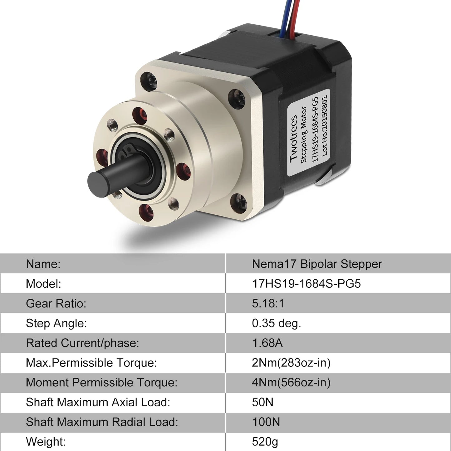 Custom Nema 17 Stepper Motor Gear Ratio 5:1 Planetary Gearbox 42 Motor Extruder 1.68A L=48mm Nema17 Stepping Motor 17HS19-1684S-PG5 Manufacturer