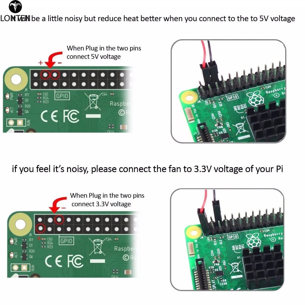 Custom Lonten Brushless CPU 5V / 3.3V Cooling Fan with Screws for Raspberry Pi 3 / Pi 2 Model B RPI B+ Manufacturer