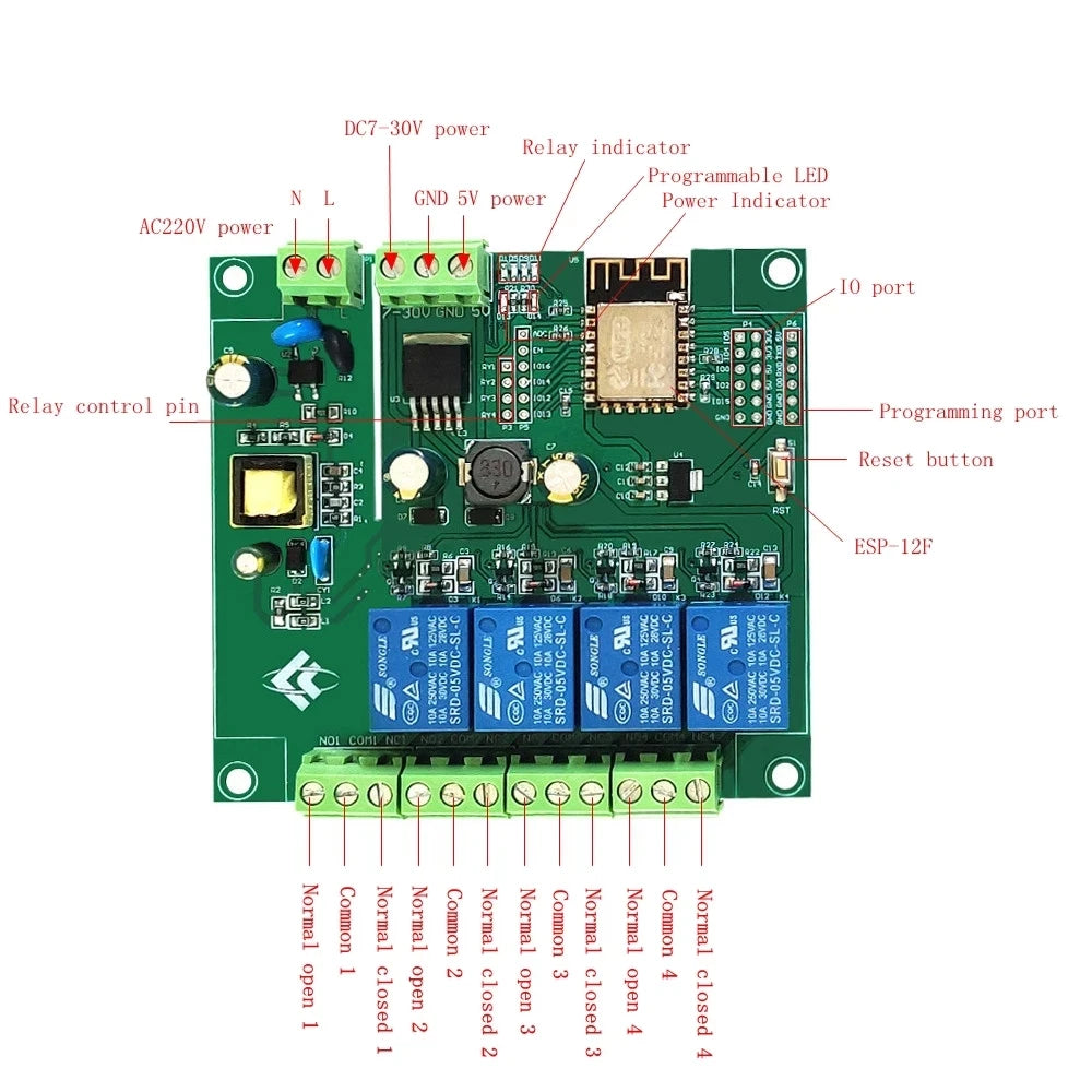 Custom AC/DC Power Supply ESP8266 Wireless WIFI 4 Channel Relay Module ESP-12F Wifi Development Board for Arduino AC90-250V/DC7-30V/5V Manufacturer