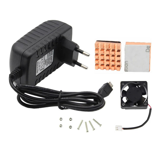Custom Raspberry Pi 5V 3A EU Power Adapter + 2Pcs Copper Heatsink +Mute Cooling Fan for Raspberry pi 3 model B+/ 3B / 2B / Zero W Manufacturer