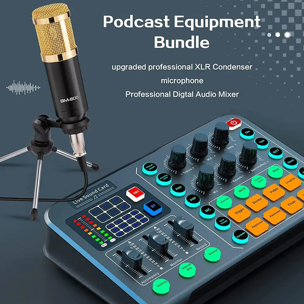 Custom LT Professional Cardioid Pickup Podcast Microphone,Portable Audio Mixer for Live Streaming,Gaming,PC Manufacturer