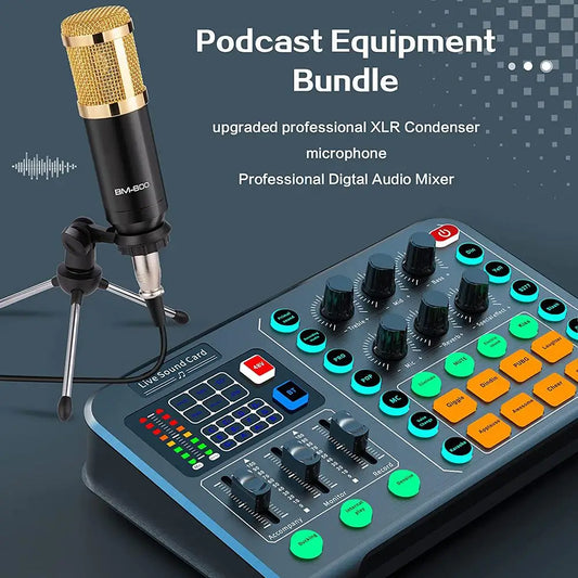 Custom LT Professional Cardioid Pickup Podcast Microphone,Portable Audio Mixer for Live Streaming,Gaming,PC Manufacturer