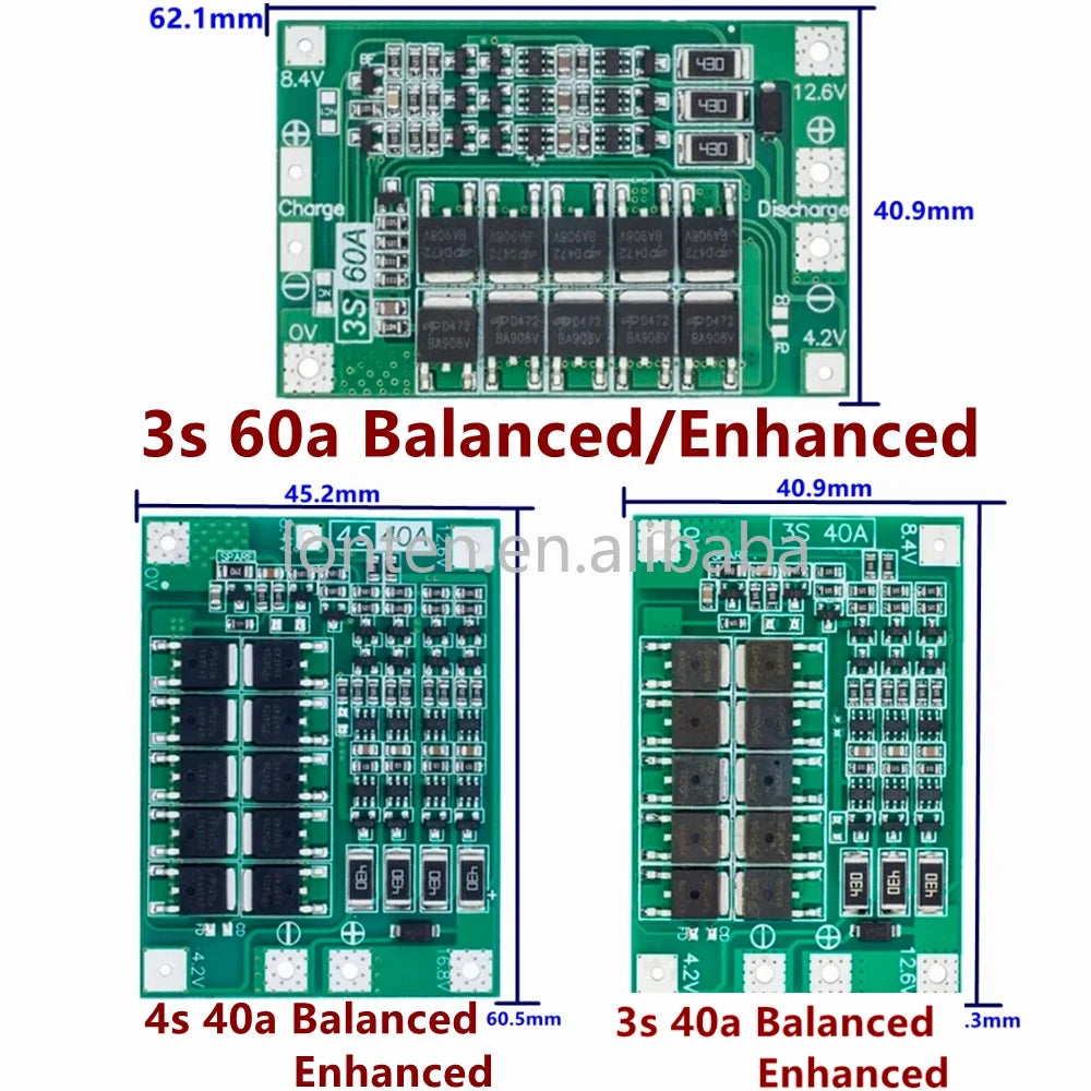 Custom 3S 4S 40A 60A Li-ion Lithium Battery Charger Protection Board 18650 BMS For Drill Motor 11.1V 12.6V/14.8V 16.8V Enhance/Balance Manufacturer