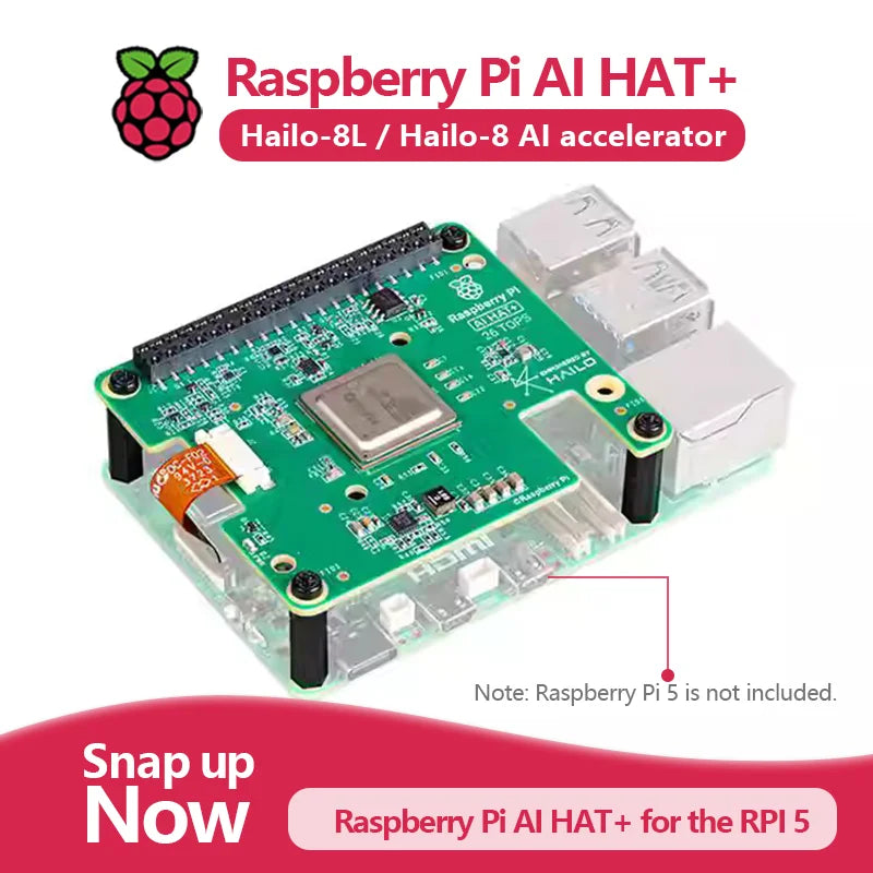 Official Raspberry Pi 5 AI HAT+ Artificial Intelligence Kit Hailo-8L/Hailo-8 Accelerator Module 13Tops/26Tops for Education