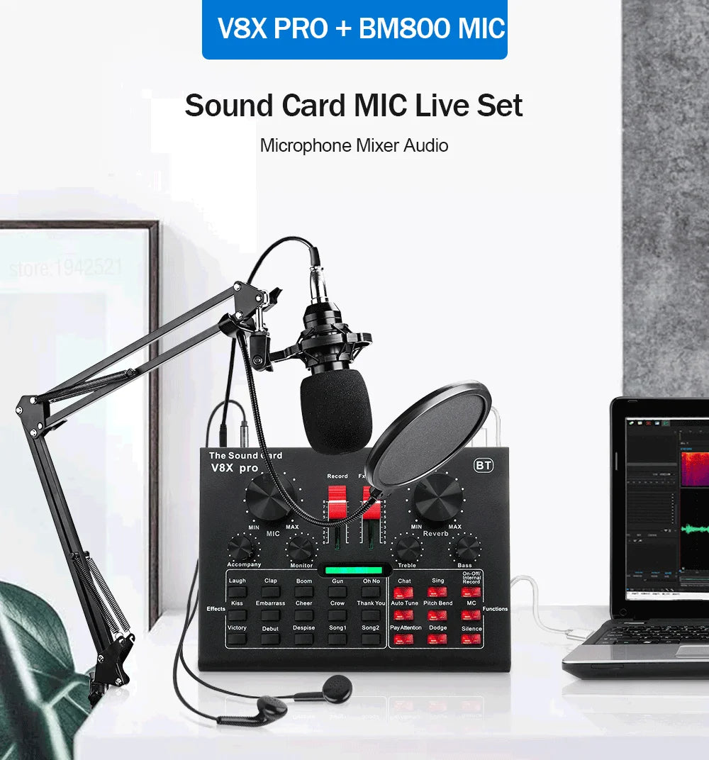 Custom V8XPRO Audio Mixer BM800 Condenser Microphone Live Sound Card BT USB Game DSP Recording Professional Streaming V9X Phone Manufacturer