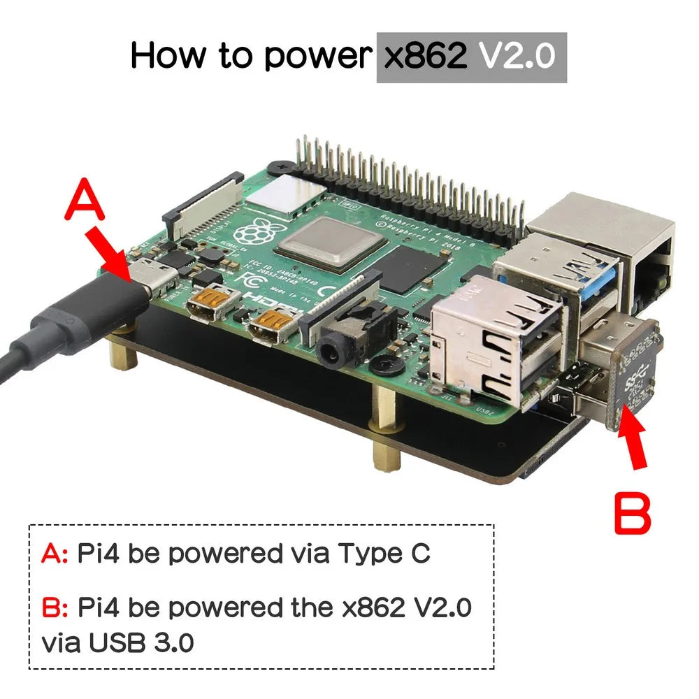 Custom Raspberry Pi X862 V2.0 M.2 NGFF 2280 SATA SSD Storage Expansion Board / Shield for Raspberry Pi 4 Model B Manufacturer