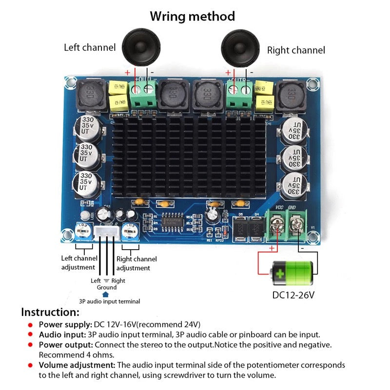 2*150W 2 Channel TPA3116 digital Power Stereo Amplifier Board dual With TL074C op preamplifier Audio Amplifier pcb assembly Customize