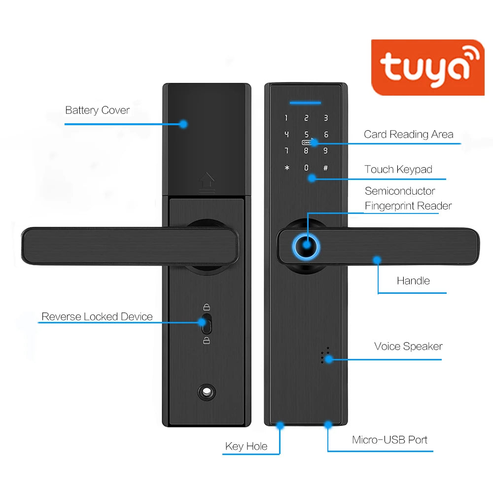 Custom Hot Tuya WIFI Door Lock smart lock Fingerprint Smart door Lock ,Password Keyless Door Lock,APP Remotely Fechadura Digital door l Manufacturer