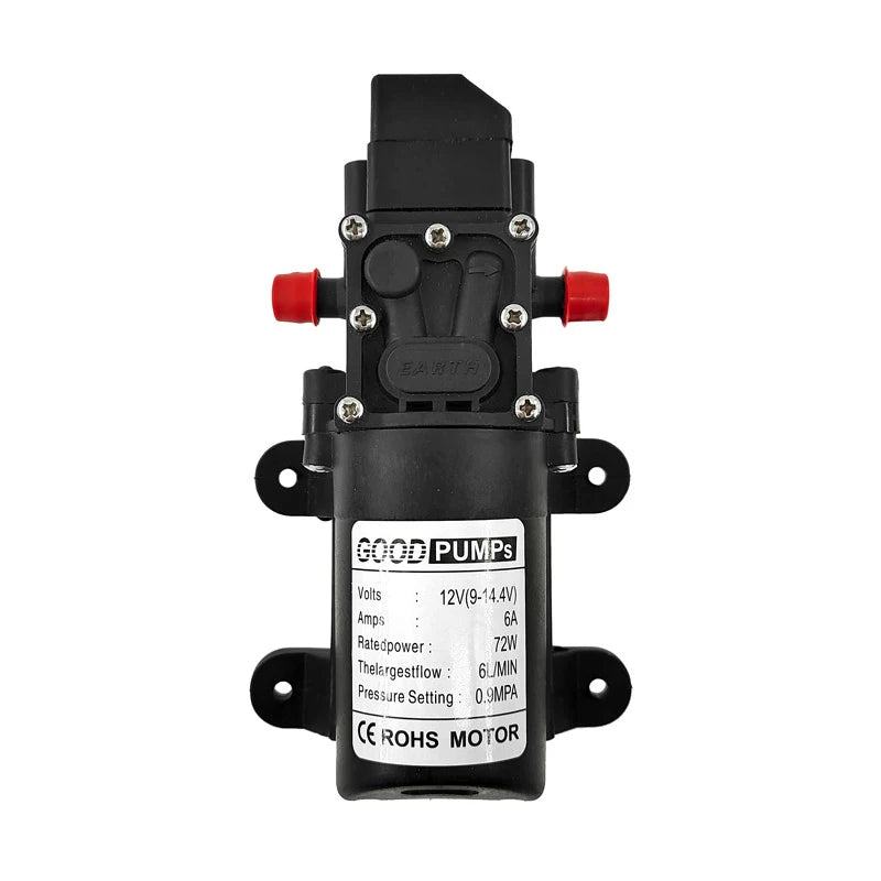Custom 12VDC 72W Good Pumps Micro Electric Diaphragm Reflux Water Pump Automatic Switch 6L/Min High Pressure Car Washing Spray Manufacturer