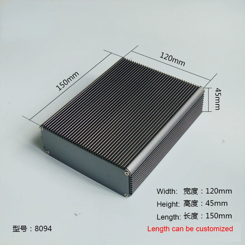 Custom Heat sink Aluminum Enclosure Box PCB Instrument Box DIY Electronic Project Case 120mm*45mm*150mm Manufacturer