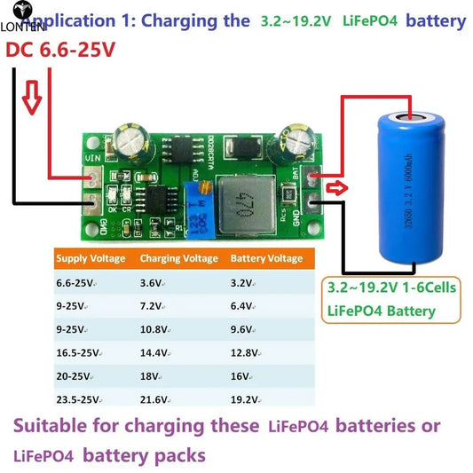 Custom 1A 3.2V 6.4V 9.6V 12.8V 16V 19.2V LiFePO4 Batterie Charger Charging Module Manufacturer