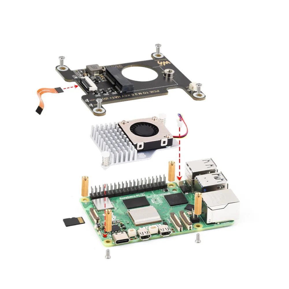 PCIe To M.2 E KEY HAT (D) For Raspberry Pi 5,Compatible With Various NGFF (M.2 E KEY) Wireless NIC,Supports USB BT