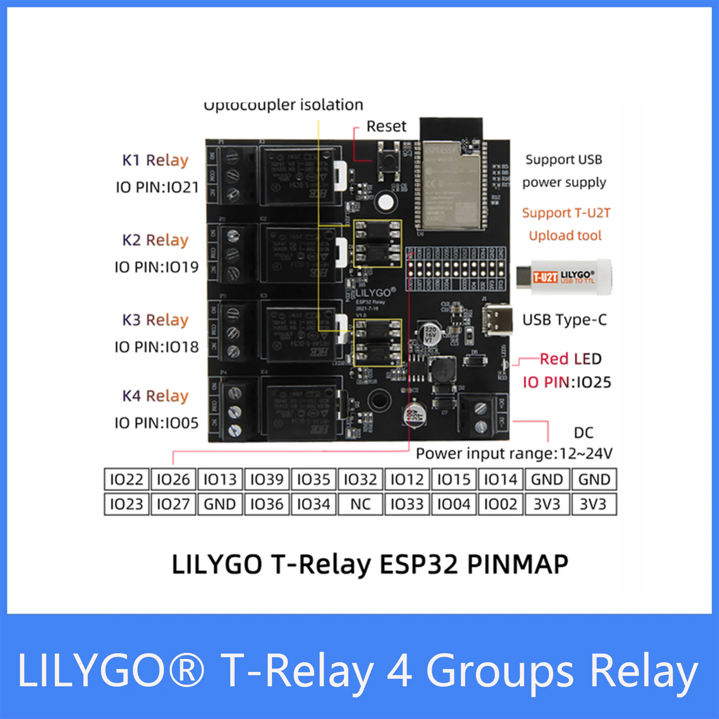 Custom TTGO T-Relay ESP32 Chip DC 5V 4 Groups Relay 4MB Flash IoT Relay support WiFi BT Manufacturer