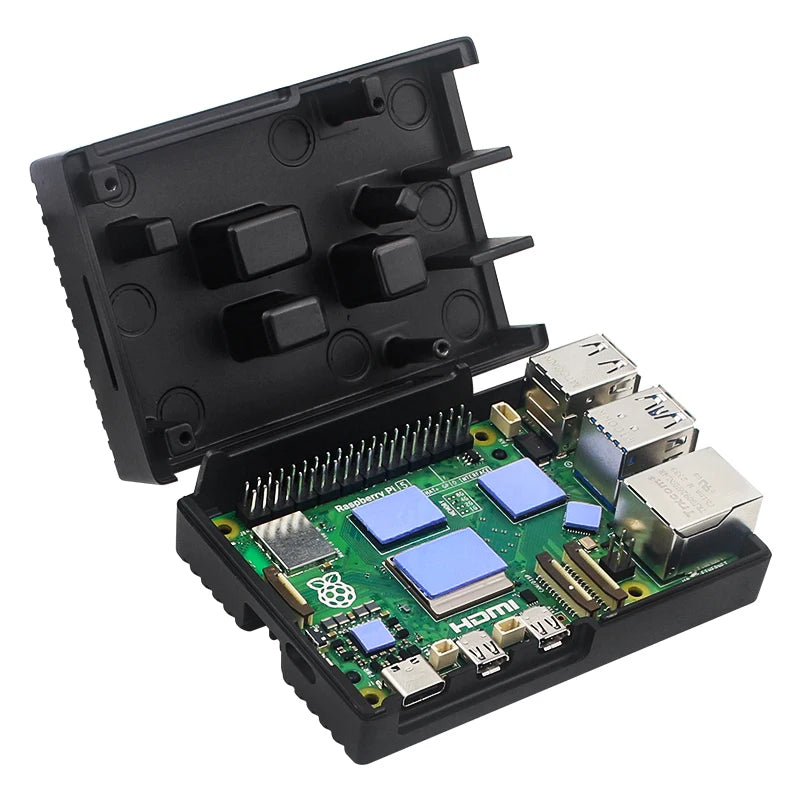 Raspberry Pi 5 Aluminum Case with Passive Cooling and Armored Design for Silent Heat Dissipation