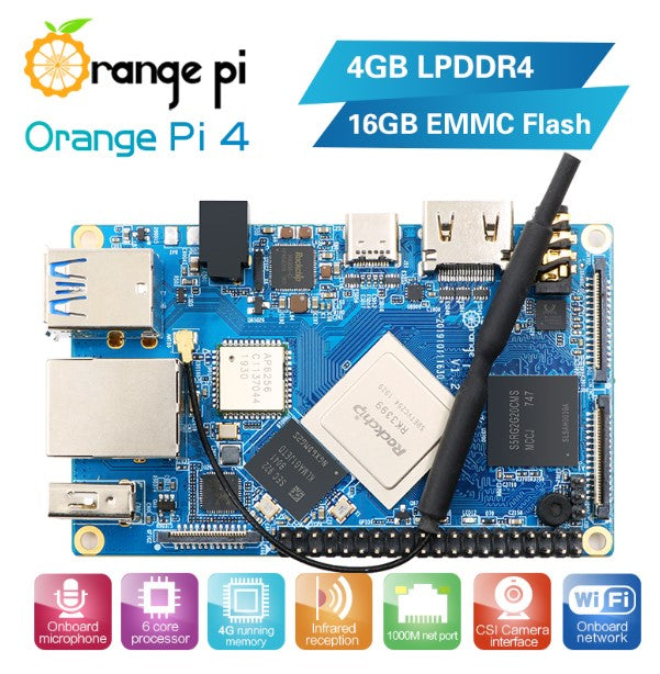 Orange Pi 4 4GB DDR4+ 16G EMMC Rockchip RK3399 customize