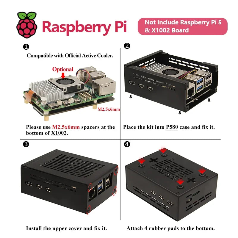 Custom Metal Case P580 for Raspberry Pi 5 & X1002 Board (NOT Support X1000/X1001/X1003 Board!!!) Custom