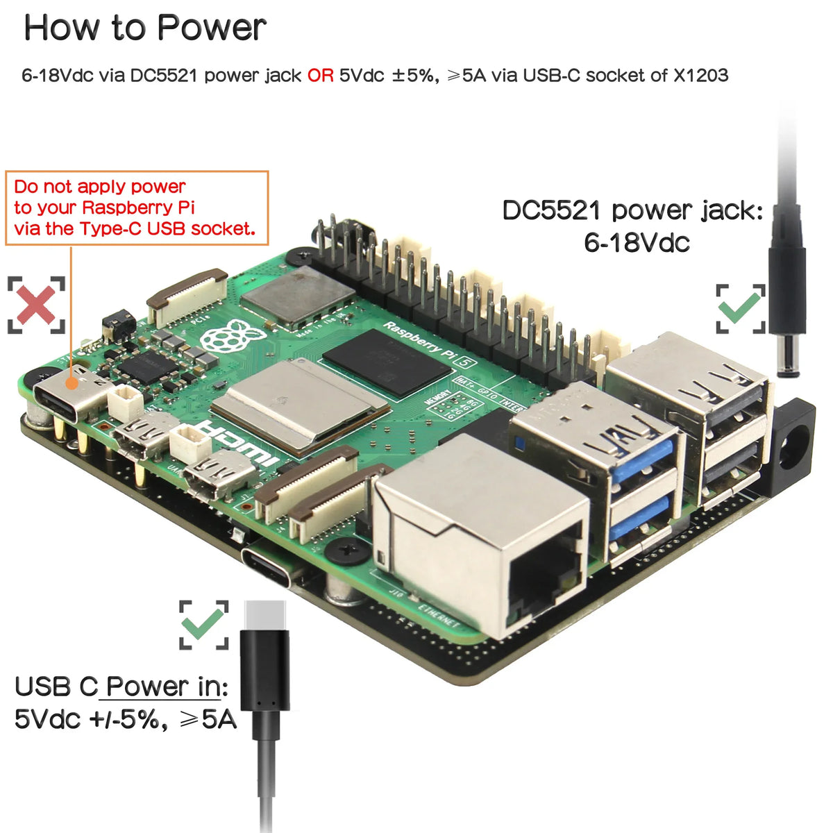 X1203 UPS  5.1V 5A Shield & Power Management Board for Raspberry Pi 5