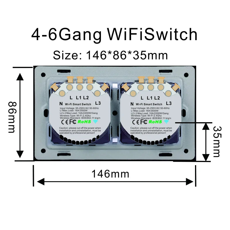 Custom custom new Smart Wifi Wall Touch Switch 1/2/3 Gang Glass Panel  light Switch Black/white Manufacturer