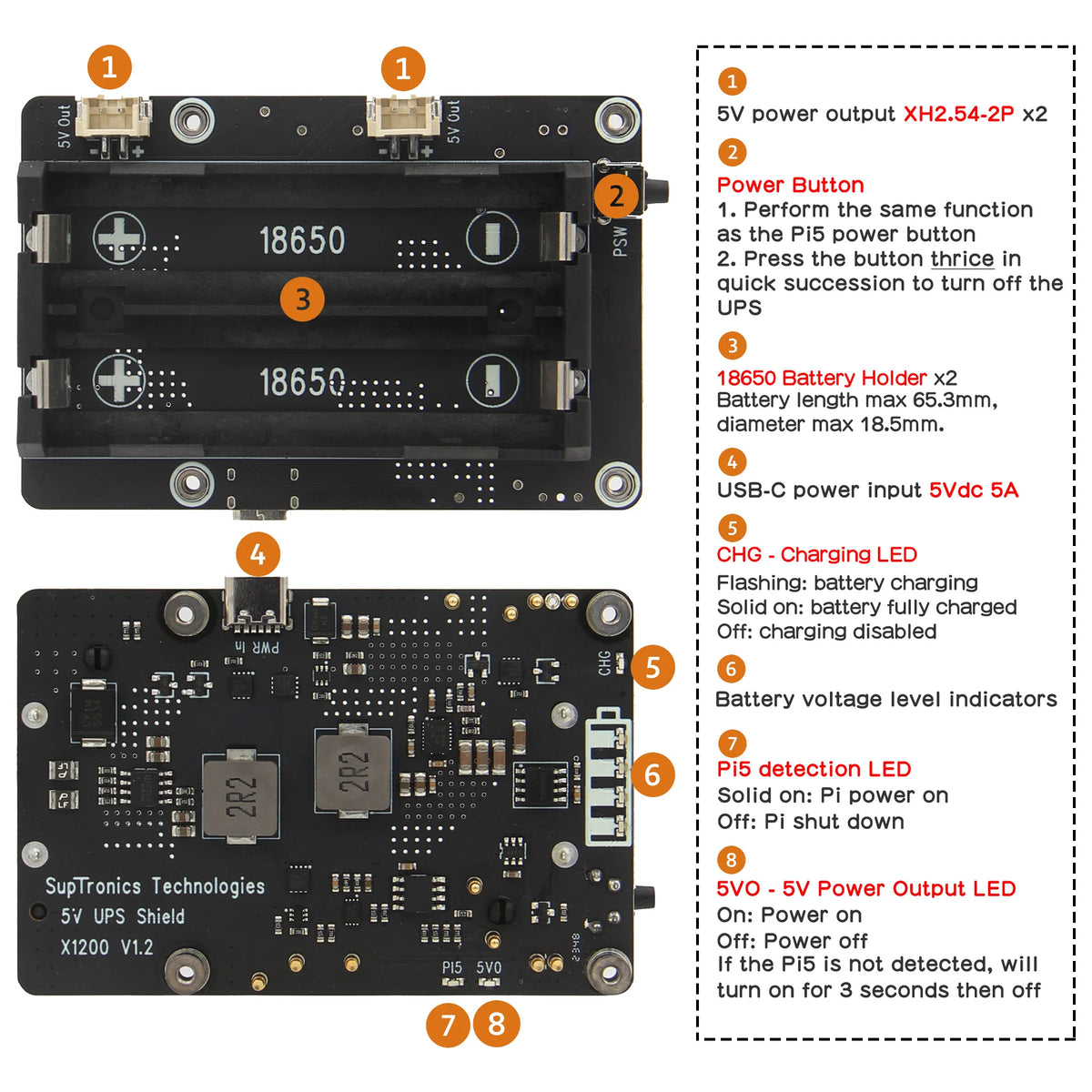 Custom Raspberry Pi 5 18650 UPS, X1200 V1.2 Power Mangement Board for Pi 5